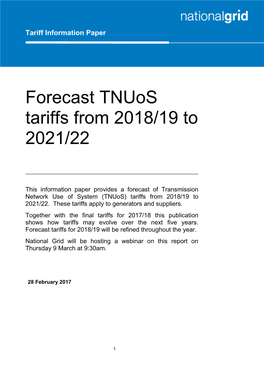 Forecast Tnuos Tariffs from 2018/19 to 2021/22