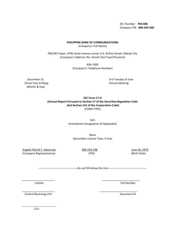 SEC Form 17-A (Annual Report Pursuant to Section 17 of the Securities Regulation Code and Section 141 of the Corporation Code) (FORM TYPE)