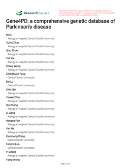 A Comprehensive Genetic Database of Parkinson's Disease