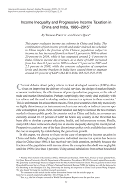 Income Inequality and Progressive Income Taxation in China and India, 1986–2015 †