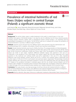 Prevalence of Intestinal Helminths of Red Foxes (Vulpes Vulpes) in Central