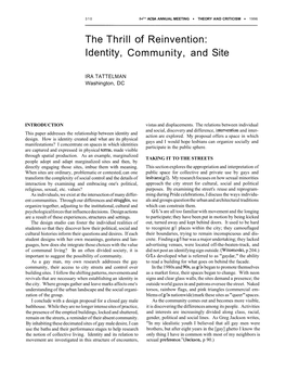 The Thrill of Reinvention: Identity, Community, and Site