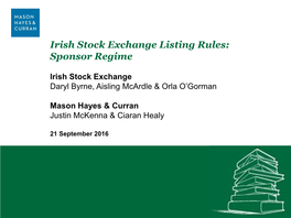 Irish Stock Exchange Listing Rules: Sponsor Regime