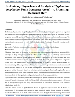 Preliminary Phytochemical Analysis of Typhonium Inopinatum Prain (Araceae: Areae) - a Promising Medicinal Herb