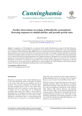 Cunninghamia Date of Publication: 27 May 2014 a Journal of Plant Ecology for Eastern Australia