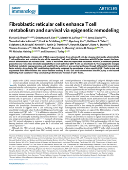 Fibroblastic Reticular Cells Enhance T Cell Metabolism and Survival Via Epigenetic Remodeling