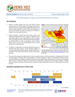 South Sudan Food Security Outlook, May to September 2014