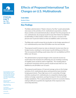 Effects of Proposed International Tax Changes on U.S. Multinationals