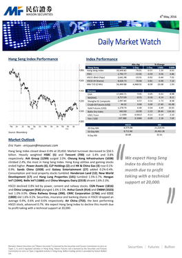 We Expect Hang Seng Index to Decline This Month Due to Profit Taking with a Technical Support at 20,000