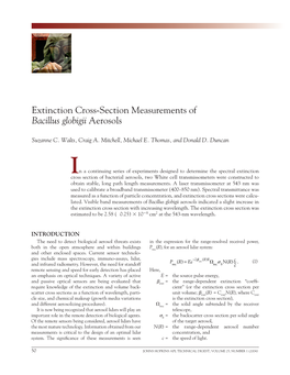 Extinction Cross-Section Measurements of Bacillus Globigii Aerosols