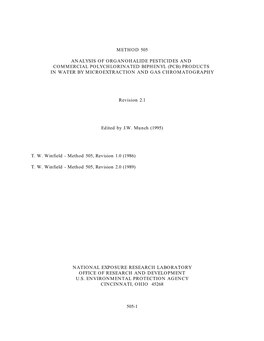 EPA Method 505 Analysis of Organohalide Pesticides and Commercial Polychlorinated Biphenyl