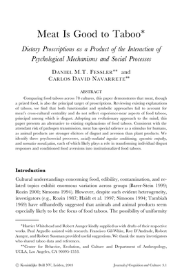 Meat Is Good to Taboo: Dietary Proscriptions As a Product of The