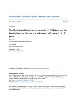 The Physiological Response on Immersion in Cold Water and the Cooling Rates on Swimming in a Group of Children Aged 10 – 11 Years