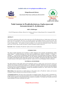 Nodal Anatomy in Woodfordia Fruticosa, Cuphea Ignea and Lawsonia Inermis L