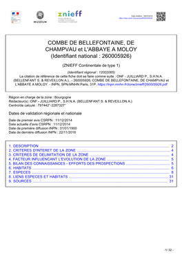 COMBE DE BELLEFONTAINE, DE CHAMPVAU Et L'abbaye a MOLOY (Identifiant National : 260005926)