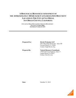 The Approximately 203.64-Acre Castlerock Site Document Located in the City of San Diego San Diego County, California