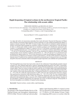 Rapid Deepening of Tropical Cyclones in the Northeastern Tropical Pacific: the Relationship with Oceanic Eddies