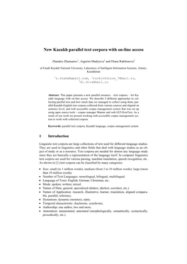 New Kazakh Parallel Text Corpora with On-Line Access