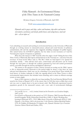 Filthy Plymouth: an Environmental History of the Three Towns in the Nineteenth Century
