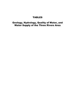 TABLES Geology, Hydrology, Quality of Water, and Water Supply of The