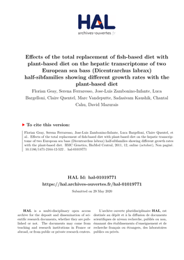 Effects of the Total Replacement of Fish-Based Diet with Plant-Based Diet on the Hepatic Transcriptome of Two European Sea Bass