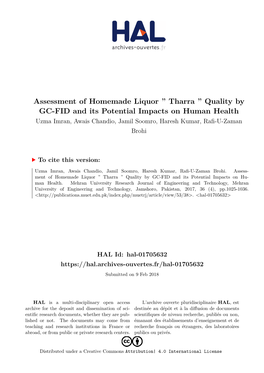 Assessment of Homemade Liquor “Tharra” Quality by GC-FID and Its Potential Impacts on Human Health