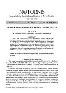 Seabirds Found Dead on New Zealand Beaches in 1995