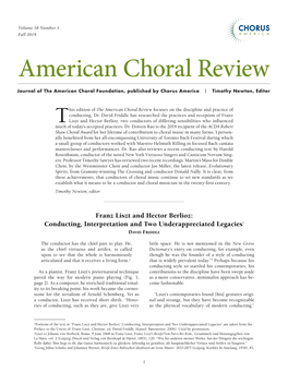 American Choral Review Journal of the American Choral Foundation, Published by Chorus America | Timothy Newton, Editor