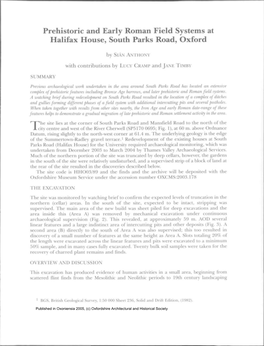 Prehistoric and Early Roman Field Systems at Halifax House, South Parks Road, Oxford