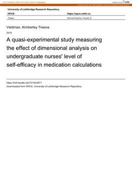 A Quasi-Experimental Study Measuring the Effect of Dimensional Analysis on Undergraduate Nurses' Level of Self-Efficacy in Medication Calculations