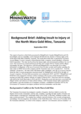 Background Brief: Adding Insult to Injury at the North Mara Gold Mine, Tanzania
