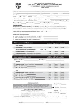 2020 Adult Application to Register Form Ottawa South United Soccer Association