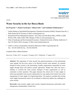 Water Security in the Syr Darya Basin