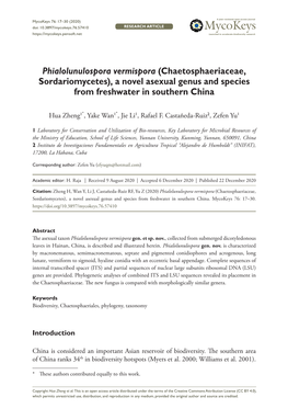 (Chaetosphaeriaceae, Sordariomycetes), a Novel Asexual Genus and Species from Freshwater in Southern China