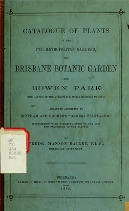 Catalogue of Plants in the Two Metropolitan Gardens, the Brisbane