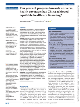 Ten Years of Progress Towards Universal Health Coverage: Has China Achieved Equitable Healthcare Financing?