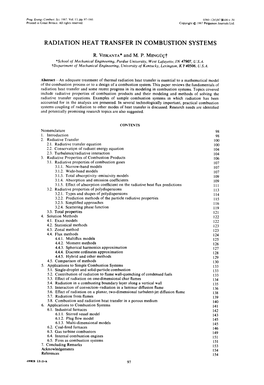 Radiation Heat Transfer in Combustion Systems