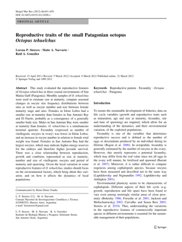 Reproductive Traits of the Small Patagonian Octopus Octopus Tehuelchus