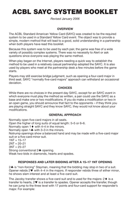 ACBL SAYC SYSTEM BOOKLET Revised January 2006