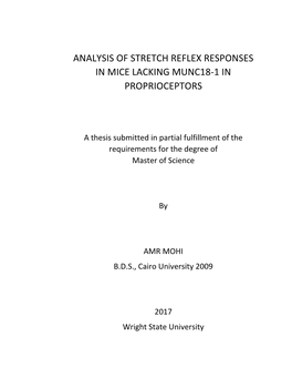 Analysis of Stretch Reflex Responses in Mice Lacking Munc18-1 in Proprioceptors