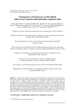 Vamsapriya (Xylariaceae) Re-Described, with Two New Species and Molecular Sequence Data