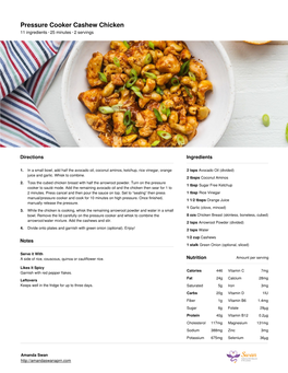 Pressure Cooker Cashew Chicken 11 Ingredients · 25 Minutes · 2 Servings