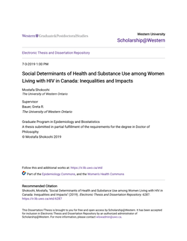Social Determinants of Health and Substance Use Among Women Living with HIV in Canada: Inequalities and Impacts