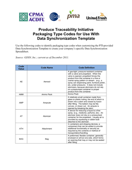 Package Type Codes for Use with Data Synchronization Template Updated: December 1, 2011 2 Source