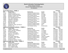 Board's Information Technology System Parole Hearing Schedule Between 03/01/2020 and 03/31/2020 All Institutions