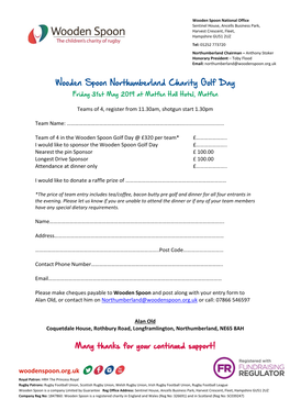 Wooden Spoon Northumberland Charity Golf Day Friday 31St May 2019 at Matfen Hall Hotel, Matfen