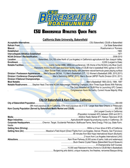 CSU Bakersfield Athletics Quick Facts