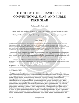 To Study the Behaviour of Conventional Slab and Buble Deck Slab