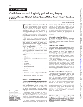 Guidelines for Radiologically Guided Lung Biopsy a Manhire, Chairman, M Charig, C Clelland, F Gleeson, R Miller, H Moss, K Pointon, C Richardson, E Sawicka