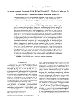 Structural Features in Tutton's Salts K2[M2+(H2O)6](SO4)